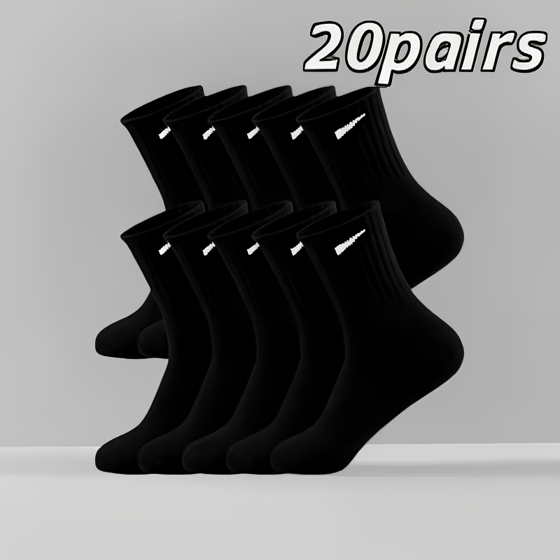 Temu – TEMU 20-pair Random Unisex Mid-calf Socks, Classic , Work Socks, Sports Socks, Soccer Socks, Basketball Socks, Business Socks, Sweat-absorbent And