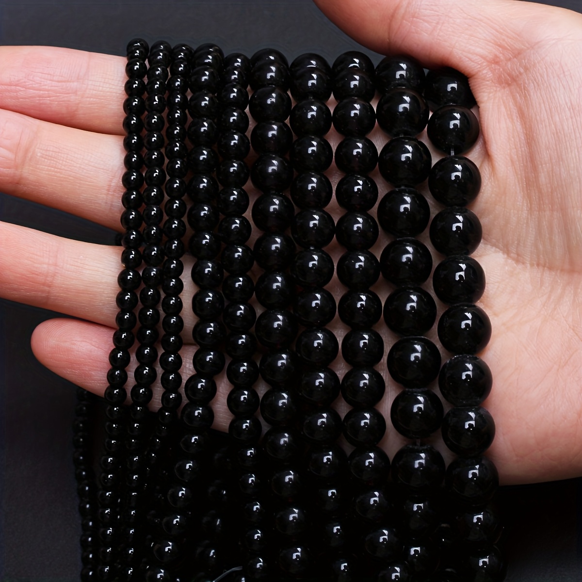 TEMU A String Black Agate Onyx Stone Beads - Assorted Sizes 4mm-10mm Round Loose Beads For Making, Necklace, Bracelet, Earring Accessories - Glossy Finish, Natural Supplies, Beads For Jewelry Making