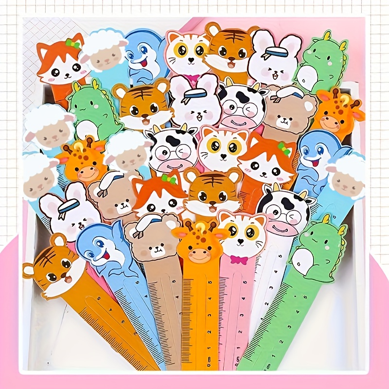 

50-piece Adorable Animal Bookmarks & Rulers - 10 Unique Designs, Durable Pvc, Perfect For Teachers, Students, And Party Favors Brighten Up Your Books