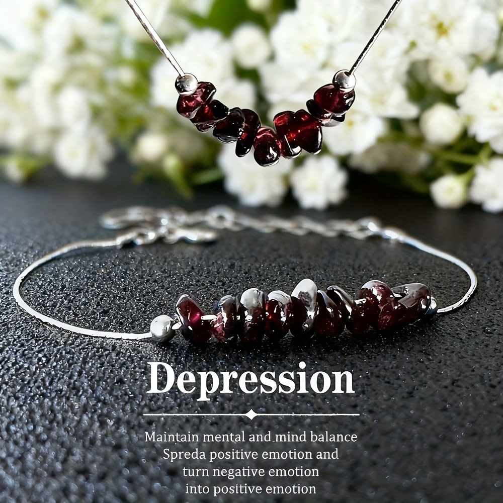 TEMU 2pcs Garnet Jewelry Set - & Positive, Daily Wear, Natural Stone, Ideal For Daily Use, Garnet Jewelry, Garnet Jewelry Set, Garnet Jewelry Set For