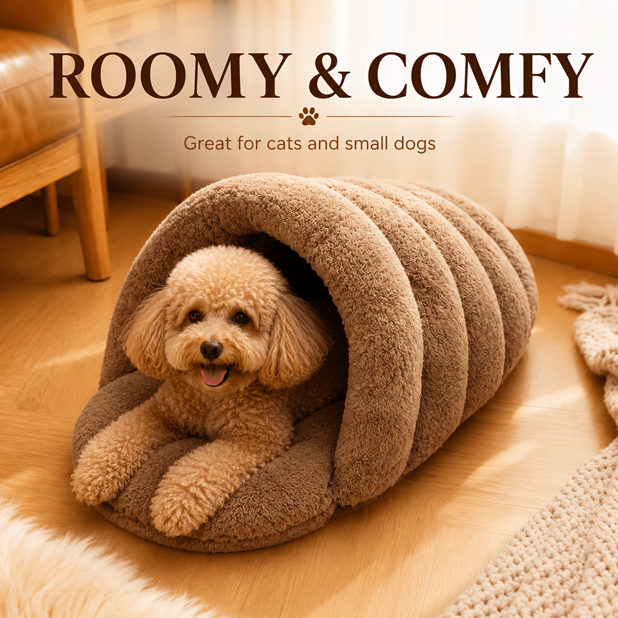 TEMU Plush Round Pet Bed For Cats And Dogs, Soft Faux Rabbit Fur Donut Bed With Raised Rim, Cozy Warm Sleeping Nest, Comfortable Indoor Pet Cushion