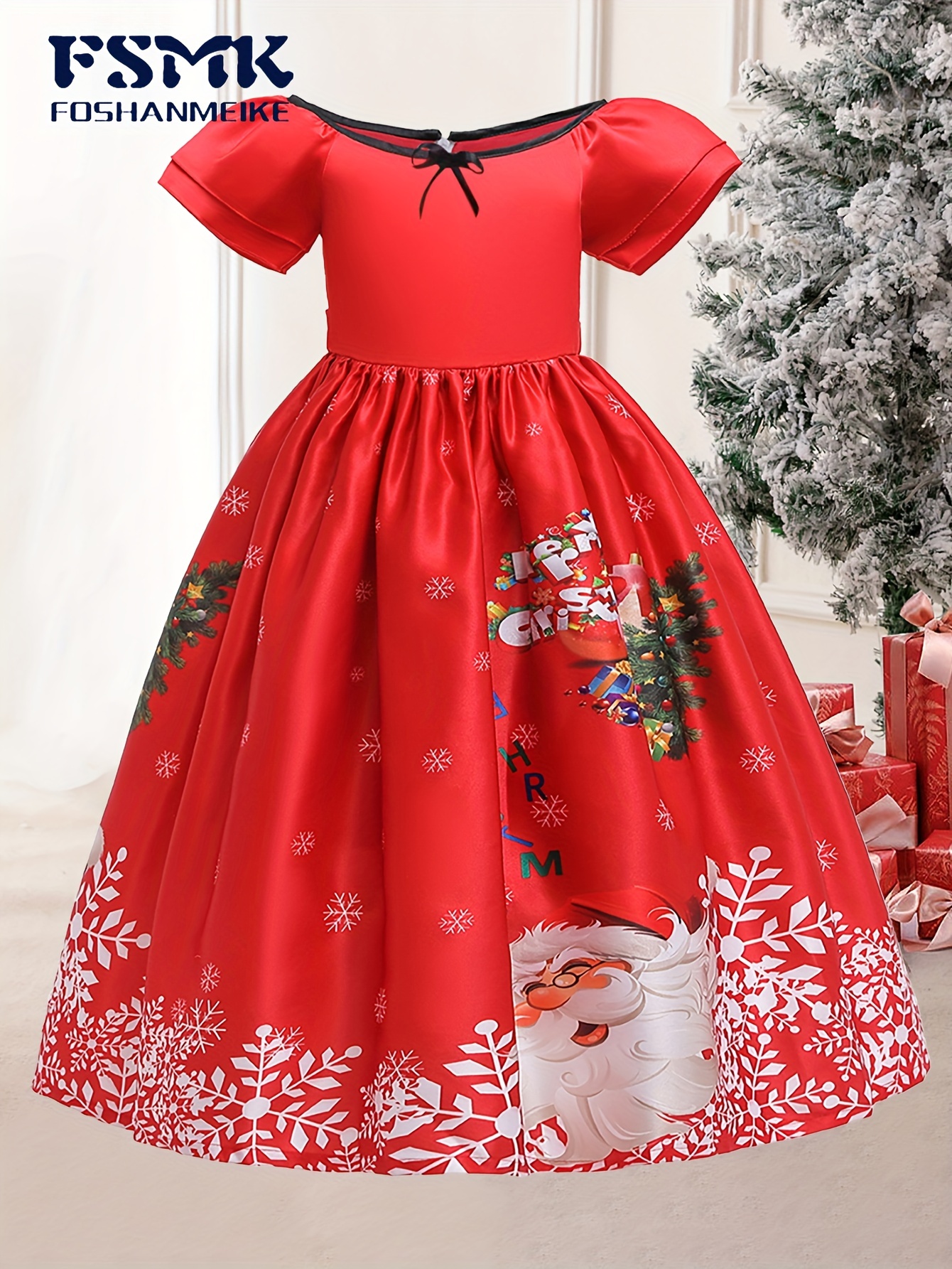 girls christmas party dress red snowflake santa print - Temu Mauritius