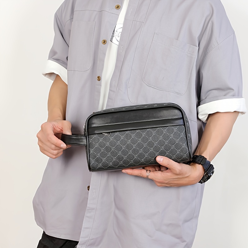 Image of 1 Black Printed Men's Business Tote Bag Large Capacity Pu Fabric Fashionable Portable Handbag Suitable For Outdoor Short Trips Daily And Holiday Gifts