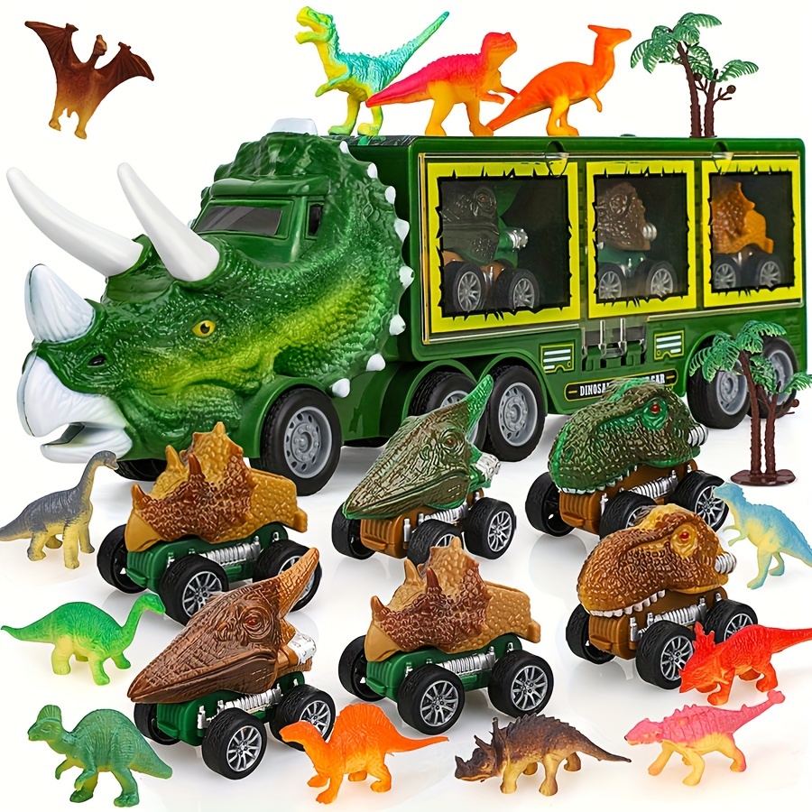 21pcs Dinosaur Playset With Pull-back Cars & Figures - Abs, Assorted Colors - Perfect Christmas Gift For