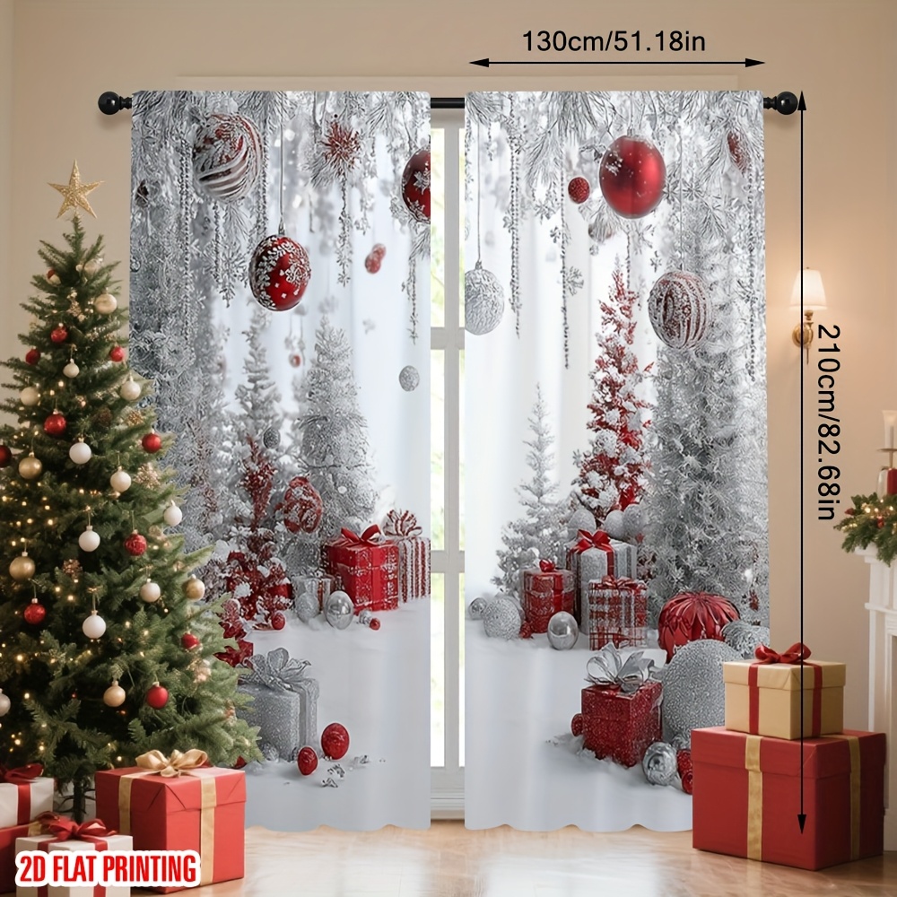 TEMU 2d Flat, 2pcs 2d Flat Printing Happy Christmas Party Curtains Festive (8) Digital Printed Polyester Drapes Holiday Decorations For For Bedroom