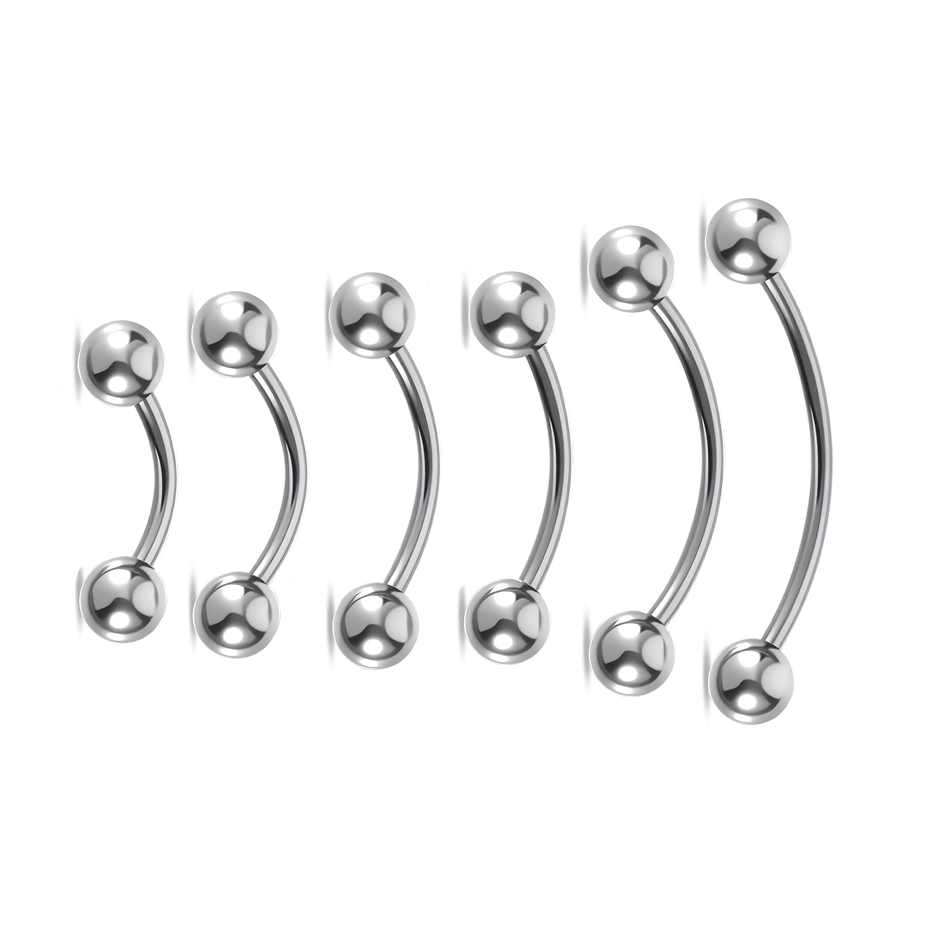 TEMU 6 piezas de acero inoxidable, barra curva para cejas, uñas, aretes, hilo externo hipoalergénico, joyería de para piercing de cejas, tragus y