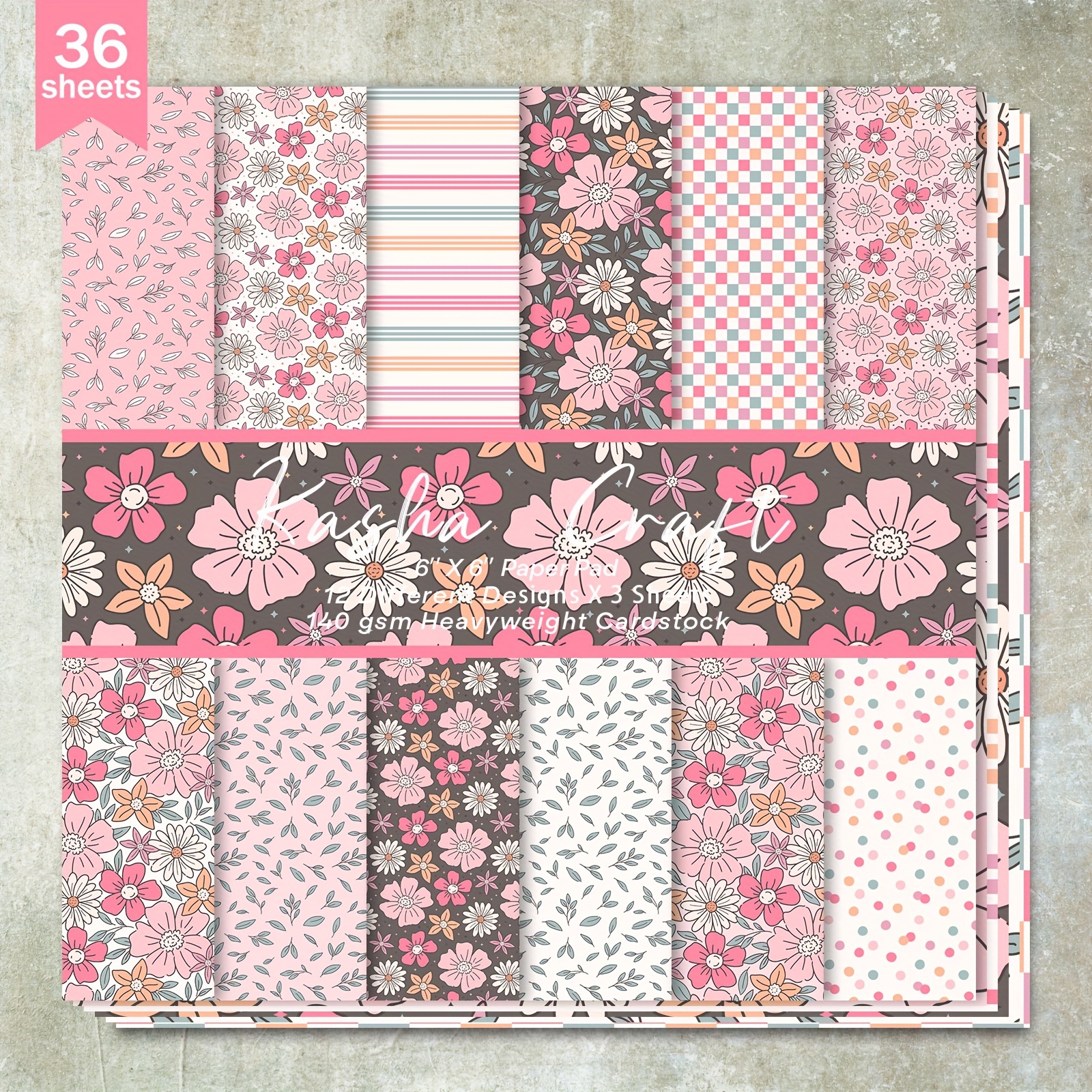 

36 Sheets 6x6inch Pink Floral Polka Dot Pattern Paper, Office Supplies, Stationery, Crafting, Bullet Journal, Card Making, Album Background, Heavyweight Cardstock