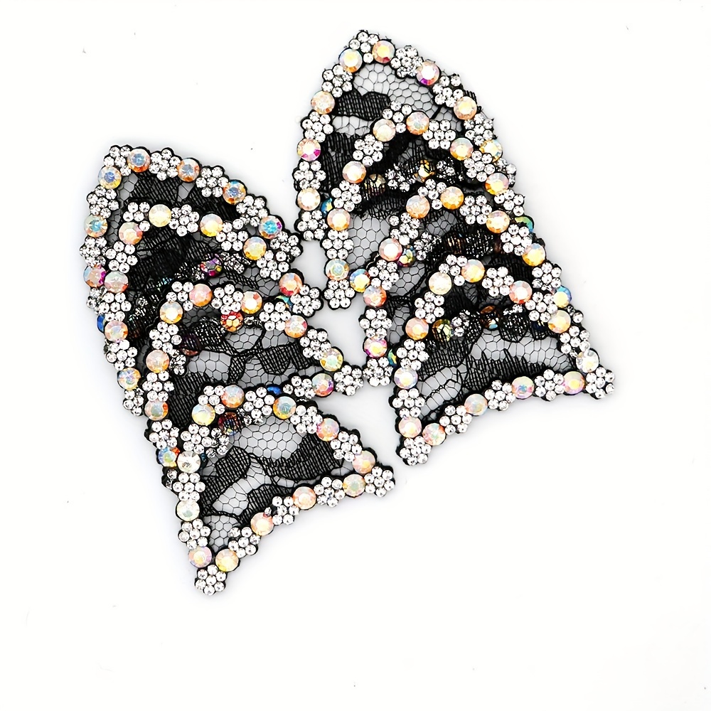 TEMU 8pcs Of Cute Sparkling Lace Rhinestone Cat Ear Patches Suitable For Hairpin Additions