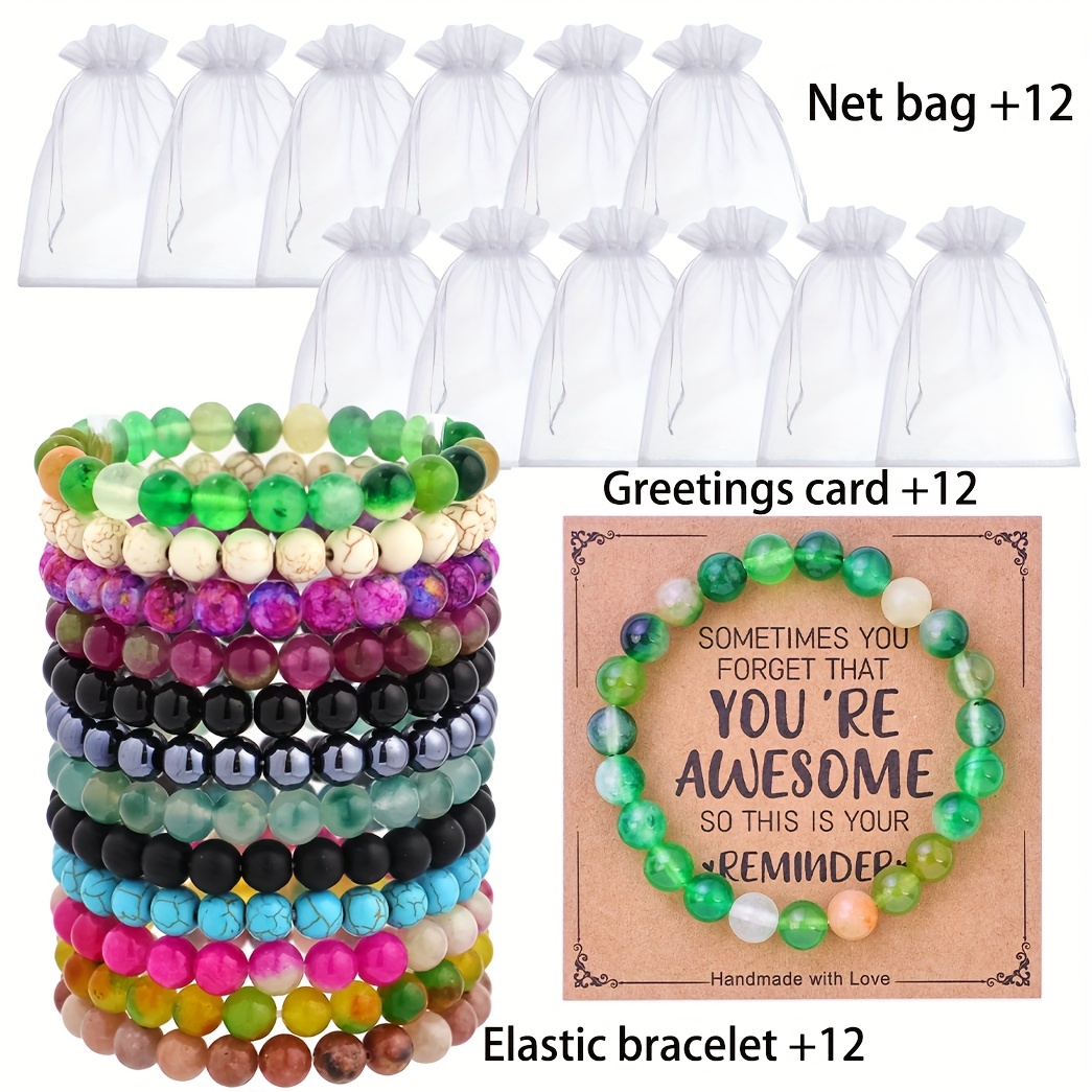 Inspirational Beaded Bracelets 12 Pack Adjustable Natural Stone