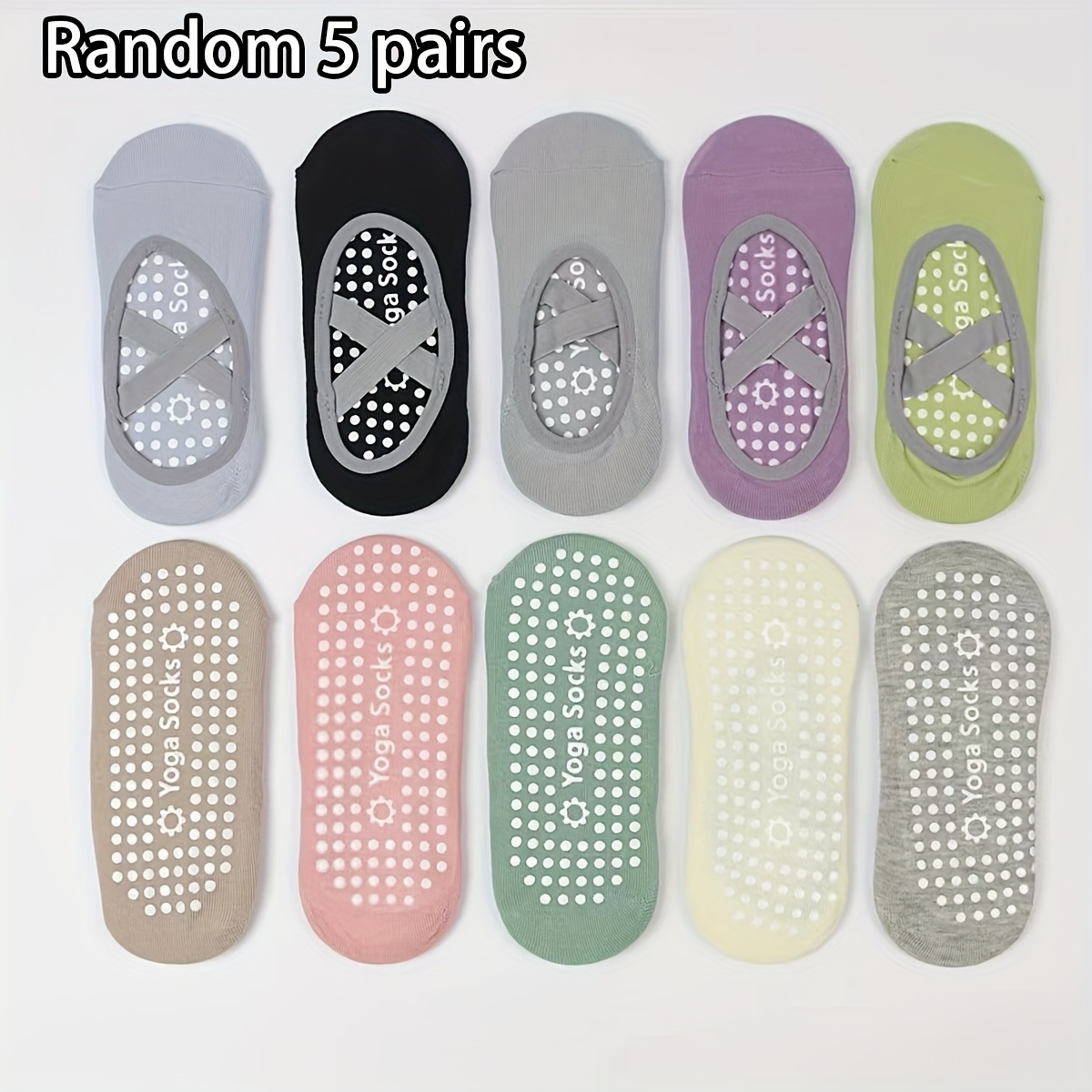 E-shop Yogasocken für Damen (5/6 Paar zufällig) | Professionelle rutschfeste Silikonsocken für Indoor-Fitness, Tanz, Pilates, Anfänger & Bodensocken