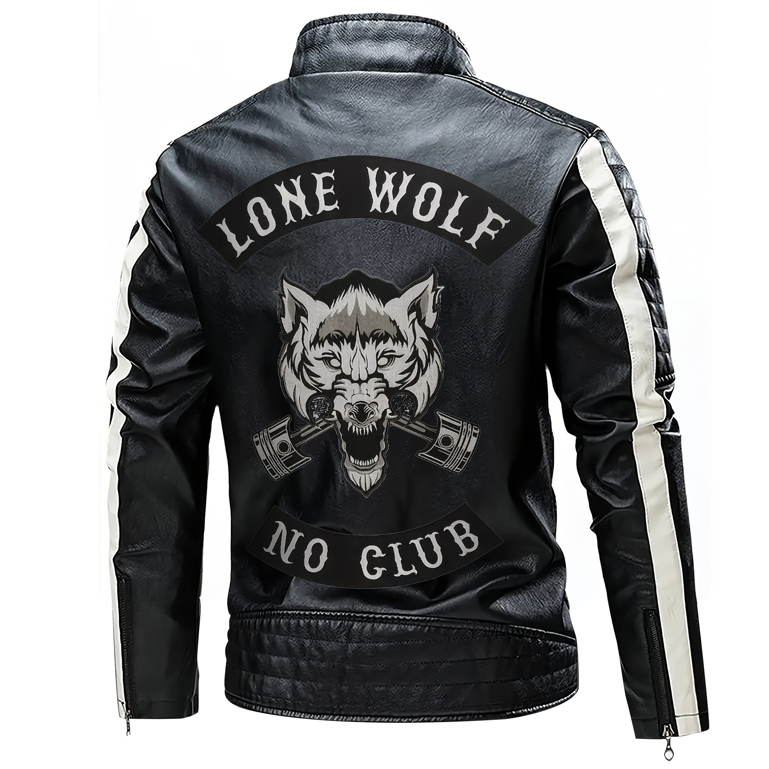 mens pu leather biker jacket wolf wolf emblem black - Temu Georgia