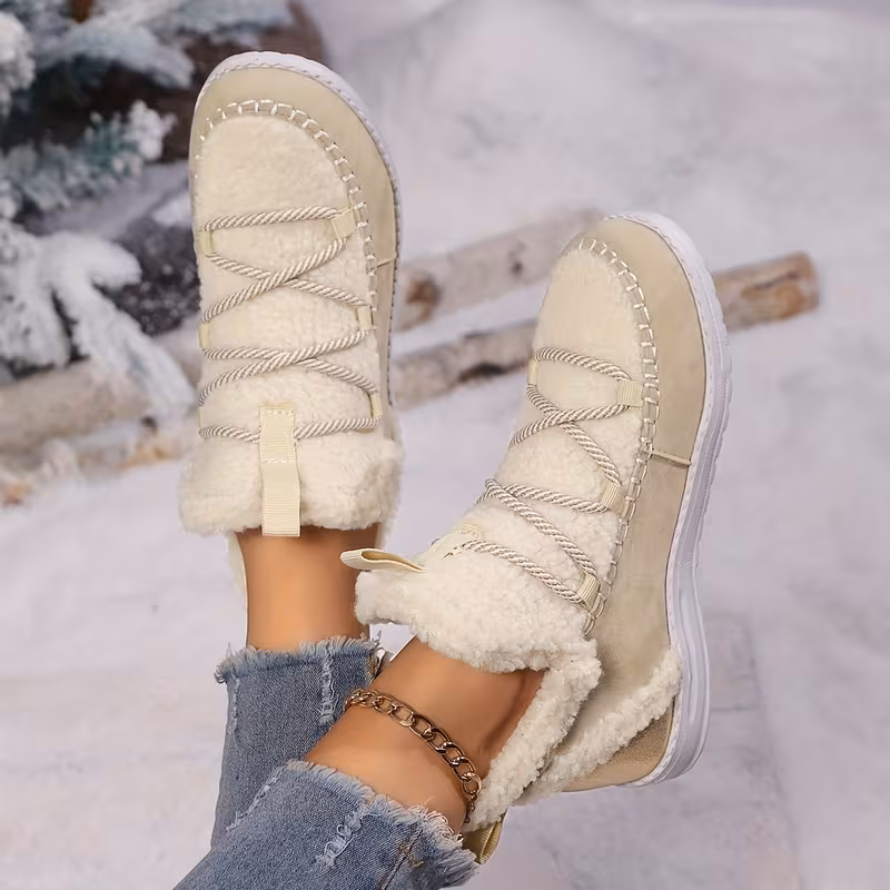 womens plush winter boots with thickened fleece lining slip on round toe flat sole brown cover upper eva sole cushioned insole Product details 12