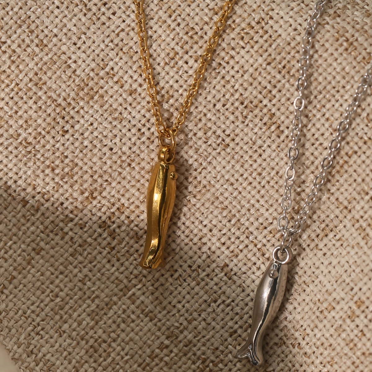 Mini Fish Necklace in Golden and Silvery Stainless Steel