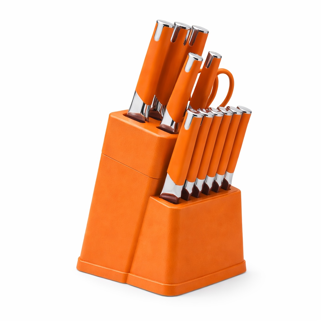 13pcs All-in-One Kitchen Knife Set with Holder - Includes 6 Steak Knives, Chef Knife, Bread Knife & Scissors - Perfect Housewarming Gift for New Home - Sharp & Durable Cooking Tools