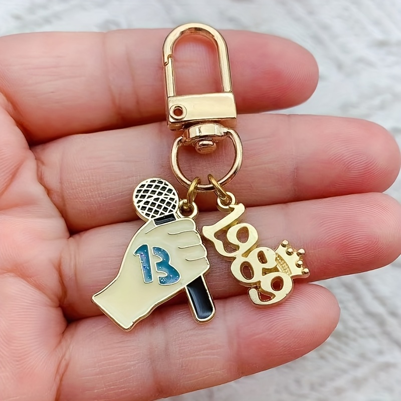 Image of 1 Alloy Keychain With Lobster Clasp, Suitable For Women - Microphone Pendant - Multifunctional Fashion Accessory For Bags, Handbags, Wallets - Birthday Gift, Letter Themed Keychain