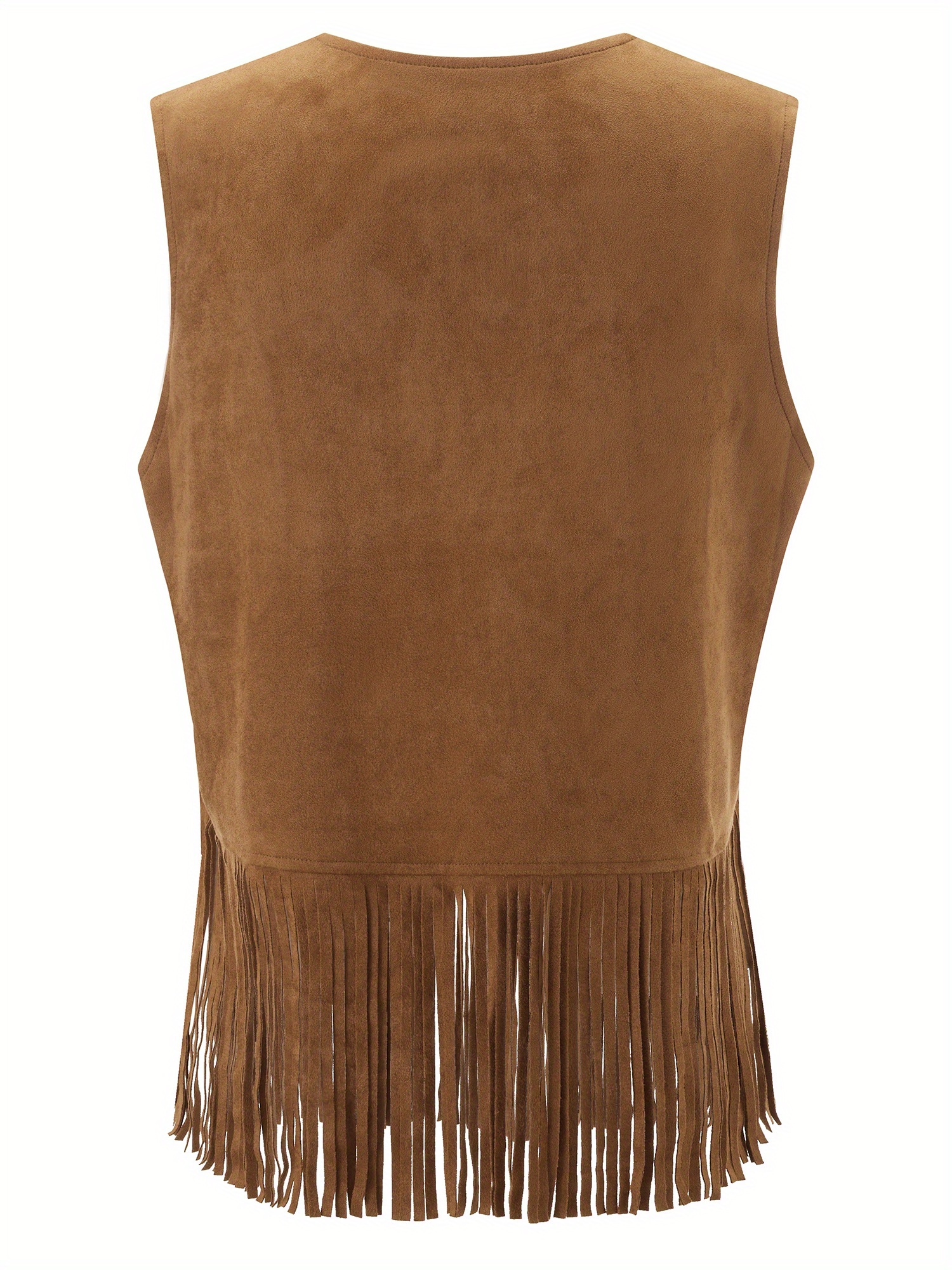 Qianderer Damesvest met kwastjes, mouwloos vest van imitatiesuède, franje, jas, jaren 70, hippie kostuum, boho, westernjas, mantel, Zwart, M