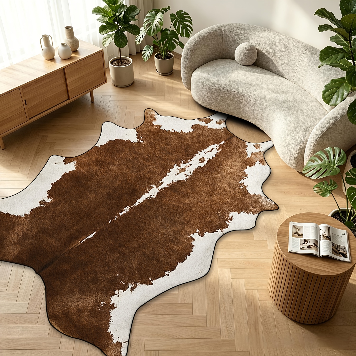alfombra de diseño +   antideslizante,   de piel de vaca   y   con   natural,   vintage,   de limpiar, antideslizante,   para uso interior y exterior