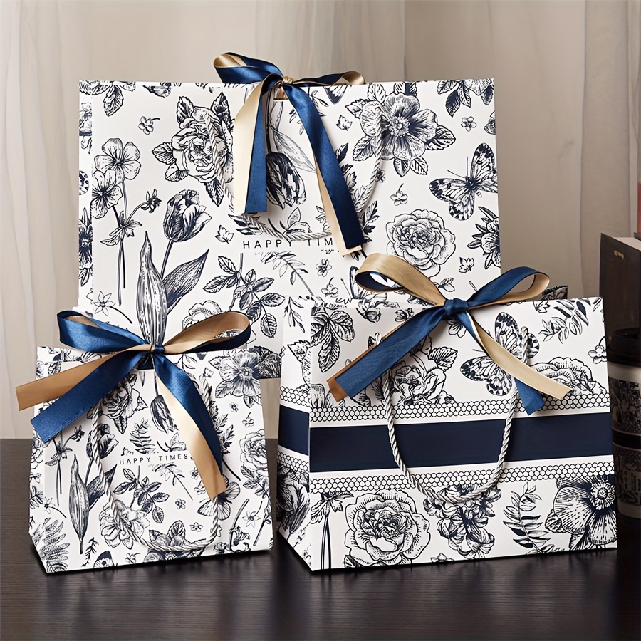 

4-piece Floral Party Gift Bags With Ribbon - Versatile Paper Tote For Weddings, Birthdays & More - Perfect For Holiday Shopping & Favors
