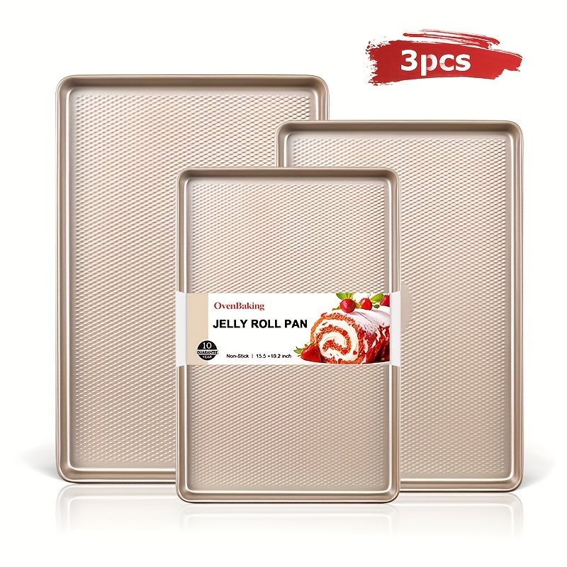 Temu – TEMU 3pcs Nonstick Kitchen Oven Baking Pans – Premium & Stylish Steel, Commercial Grade Metal Bakeware With Diamond Texture Pattern- Easy To Clean,