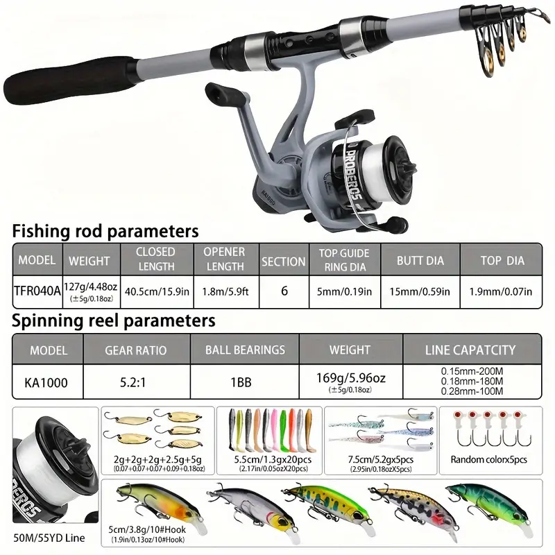 Telescopic Fishing Rod Reel Combo Set Include Baits Hooks - Temu