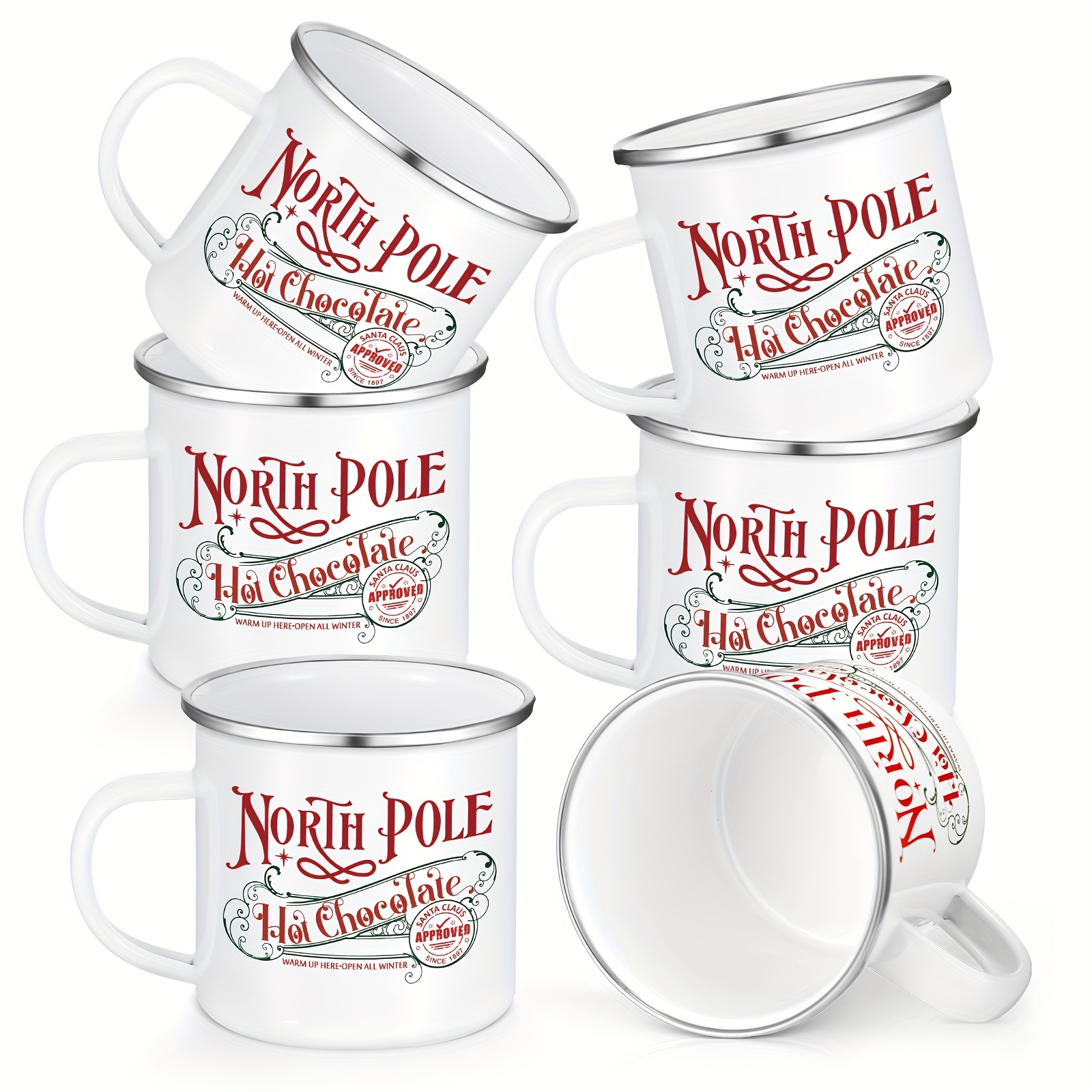 TEMU North Pole Hot Chocolate Mug Christmas Coffee Mugs Christmas Gifts Santa Xmas Cups With Handle Mug For Women Men Employee(6pcs, Ceramics)