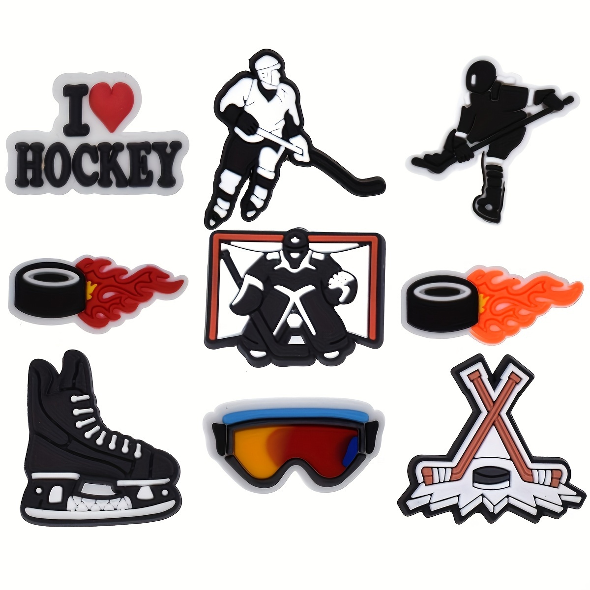 TEMU 9pcs Sports-themed Ice Hockey Series Shoe Charms Accessory Set, Suitable For Shoes, Bags, And Additions - Ideal Gift For Sports Enthusiasts,