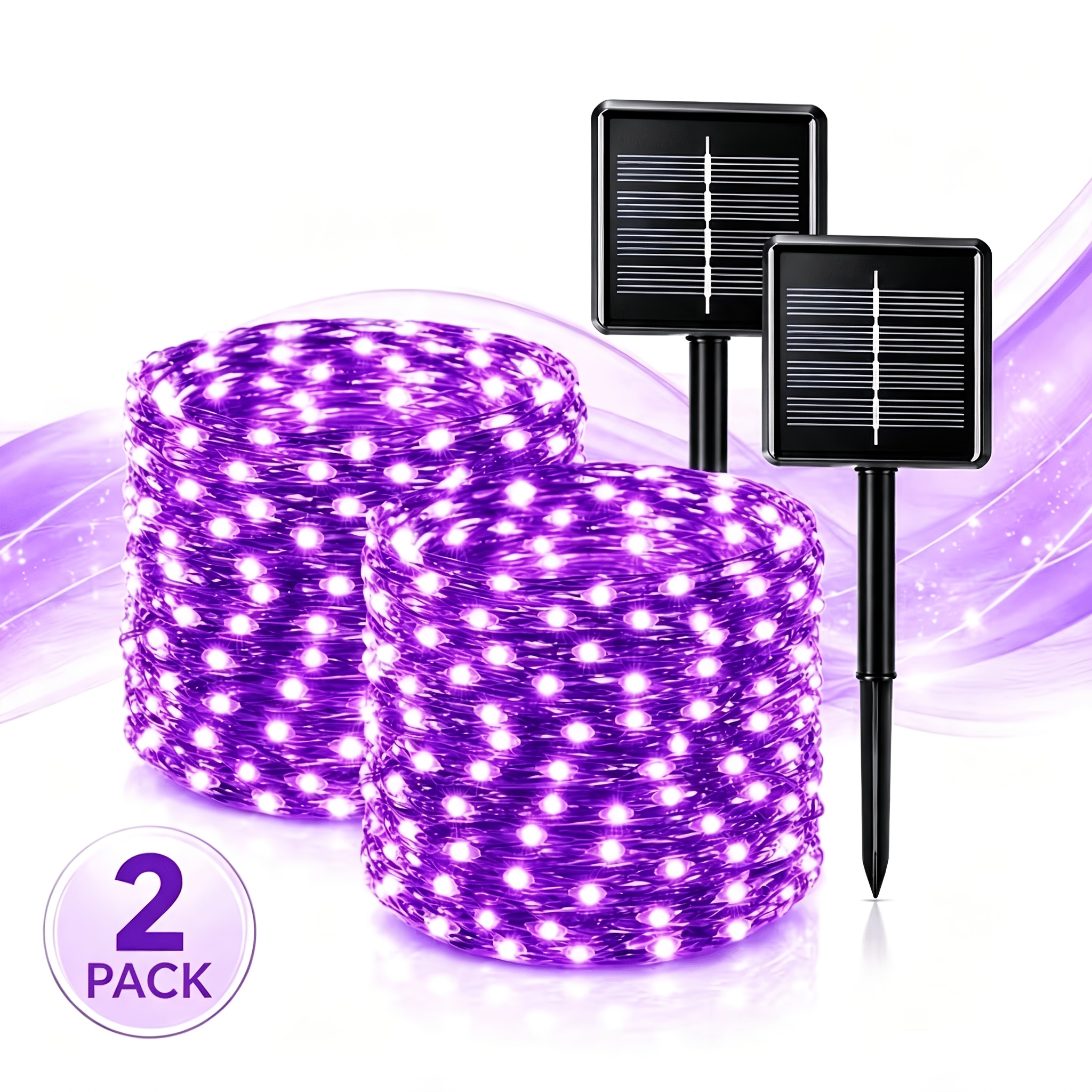 TEMU 2/1pc Halloween Solar String Lights, 78/39ft 200/100 Led Wire Fairy Lights With 8 , Orange Purple & Purple Lighted Holiday Displays For Garden,