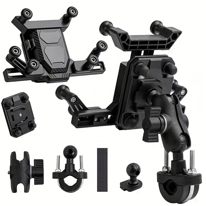 TEMU Shock-absorbent Motorcycle Phone Mount With 6-claw - Durable Abs, For Long Rides &