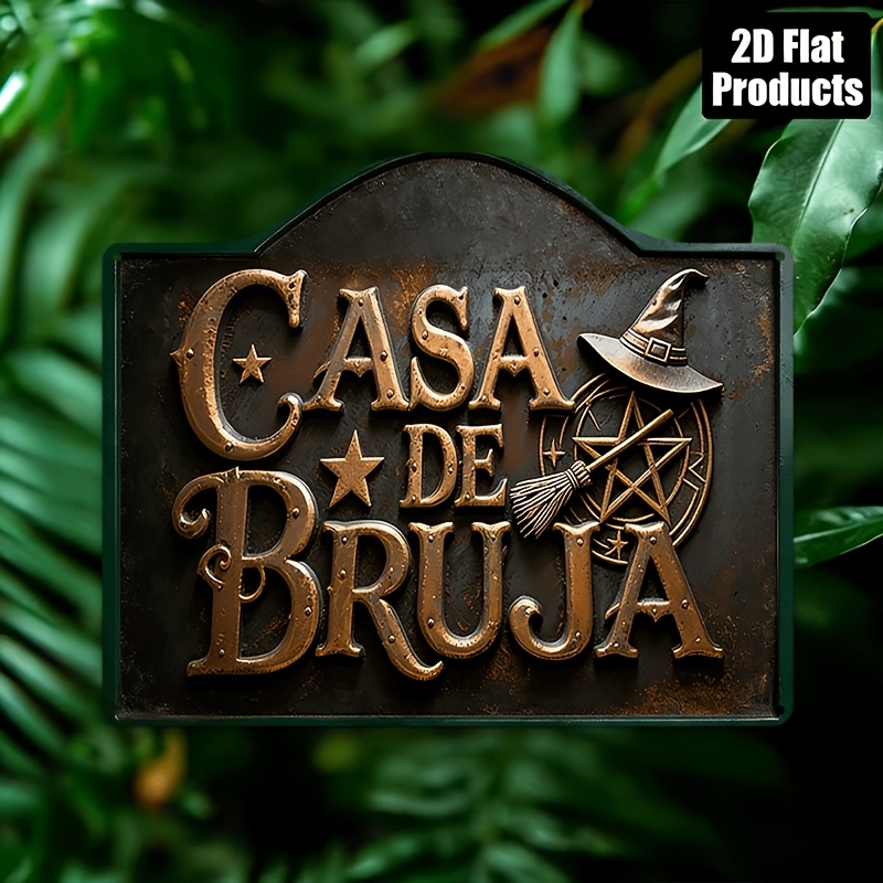 TEMU 2D - 1 pieza, 2D , Letreros Lámina de " de Metal con 'Casa De Bruja' con , Escoba y - para Decoración de Halloween, Góticos para el Hogar y