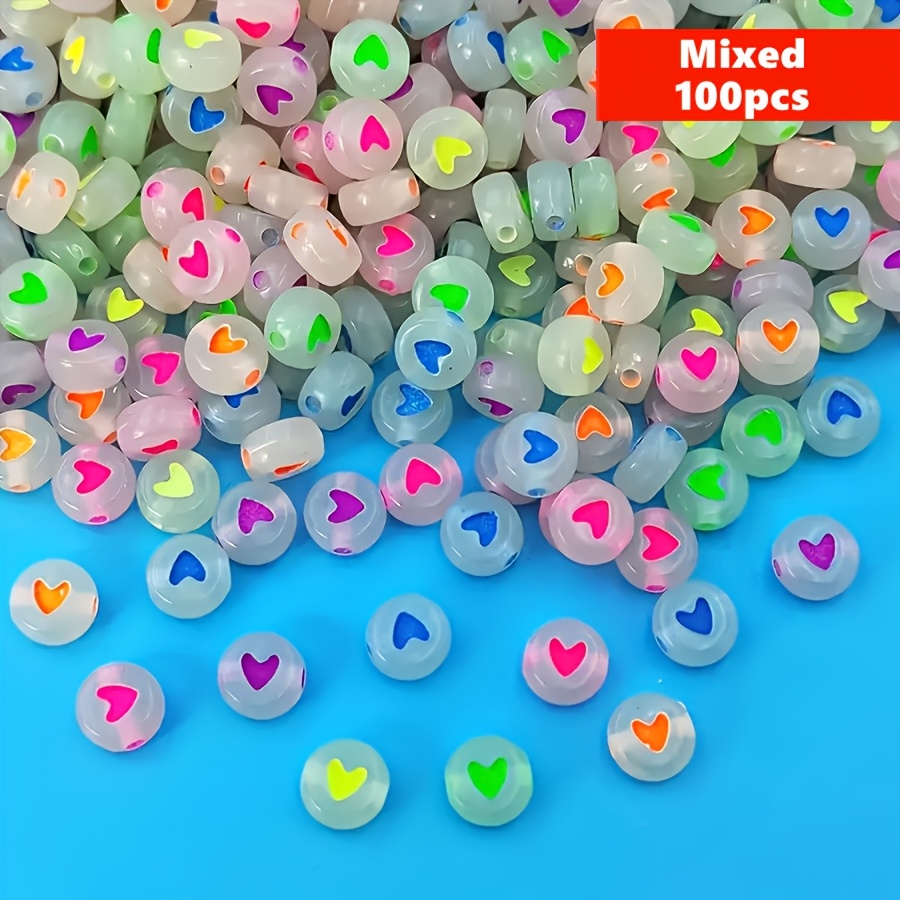TEMU 100 Stück Leuchtende Herzförmige Acrylperlen 7 X 4 mm für Schmuck, Bastelmaterial