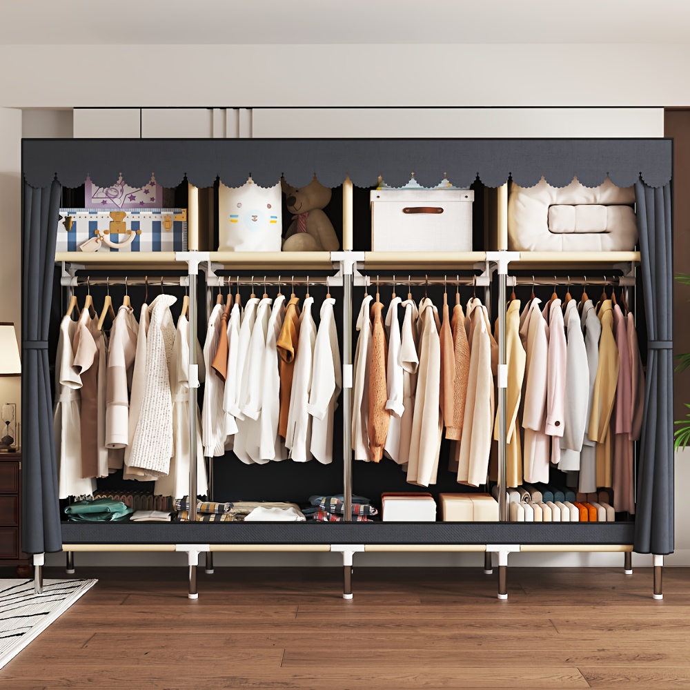 Large Capacity Freestanding Wardrobe with Metal Frame, Dustproof Storage Organizer for Bedroom, Dorms, and Rental Apartments - Mount, Independent Design, Under 3.2 Cubic Feet Closed Storage - Image 3