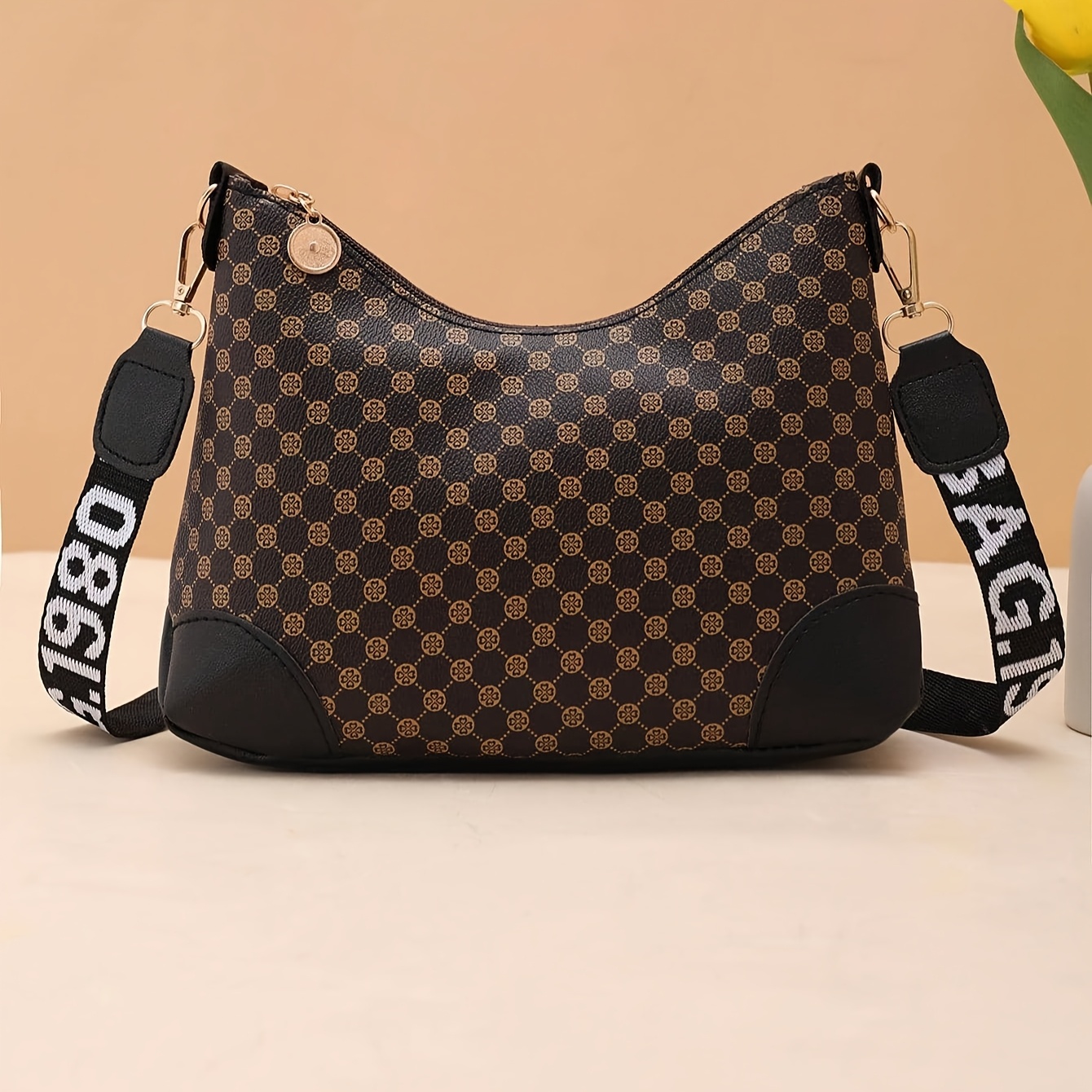 TEMU Vintage Printed Large Capacity Bucket Bag With Wide Shoulder Strap And Single Shoulder Crossbody Bag