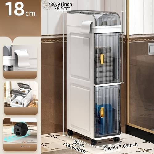 item picture 1pc bathroom cabinet restroom storage cabinet shelf toilet side floor standing multi functional lidded storage box