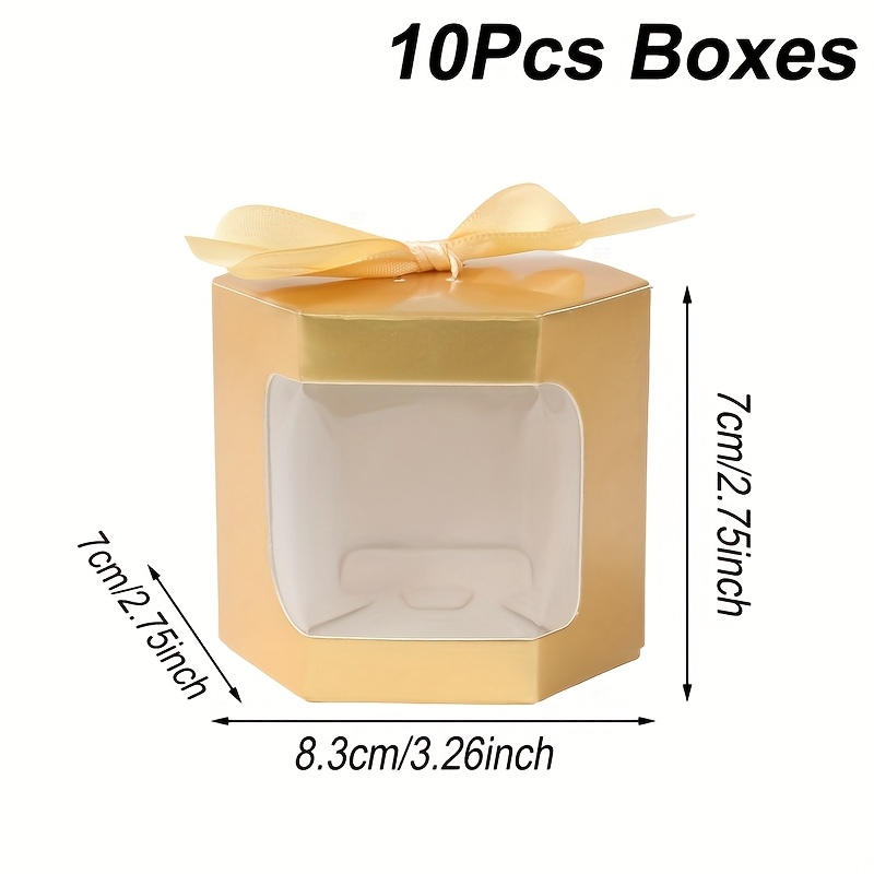 E-shop Geschenk für Sie/Ihn 10 Stück, Hexagonale goldene Boxen mit Fenster, Hochzeit Brautparty Papierboxen, Geburtstagsparty Geschenkboxen, Babyparty