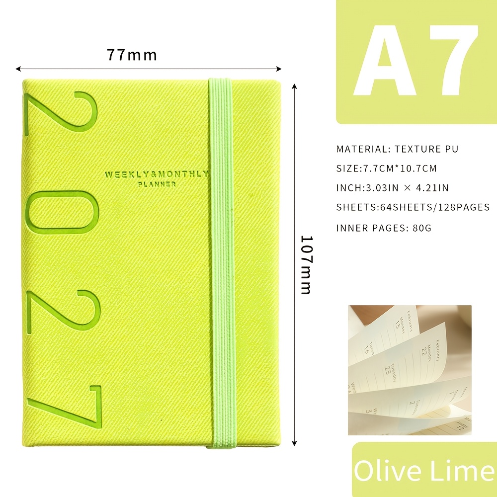 TEMU 1pc, 2027 Full-year Planner, Pu Hardcover Notebook For Business Trips And Office Schedules, A7 Pocket Notebook With Elastic Band, Monthly