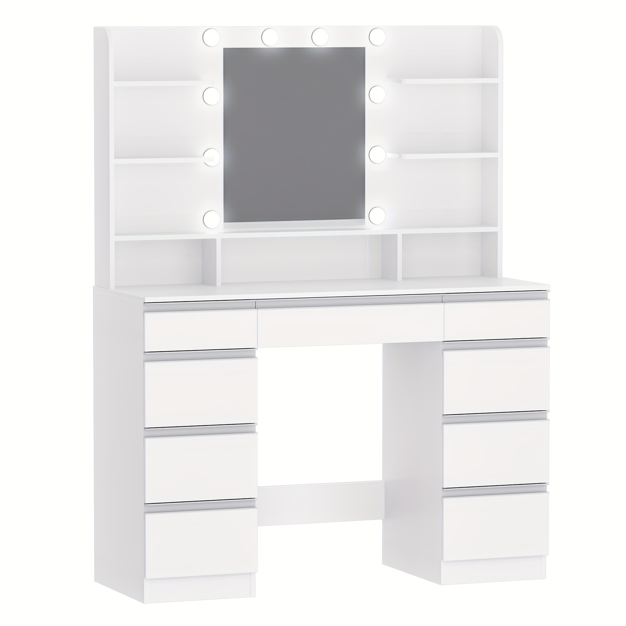 TEMU Vanity Table Featuring 10 Led Light Spheres, In 3 Colors, With Adjustable Brightness, A Large High-definition Mirror, 1 Spacious Drawer, Smaller