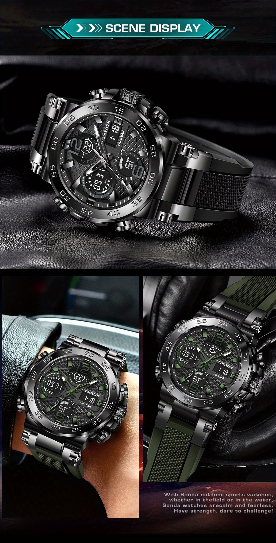 LIGE Men's Sport Watch with Stopwatch, Dual Display (Digital/Analog), Alarm, Date, IP68 High Quality, Quartz Movement, Black - Durable Design for Active Lifestyles, Outdoor Timepiece, Sleek Strap Watch, Robust Appearance