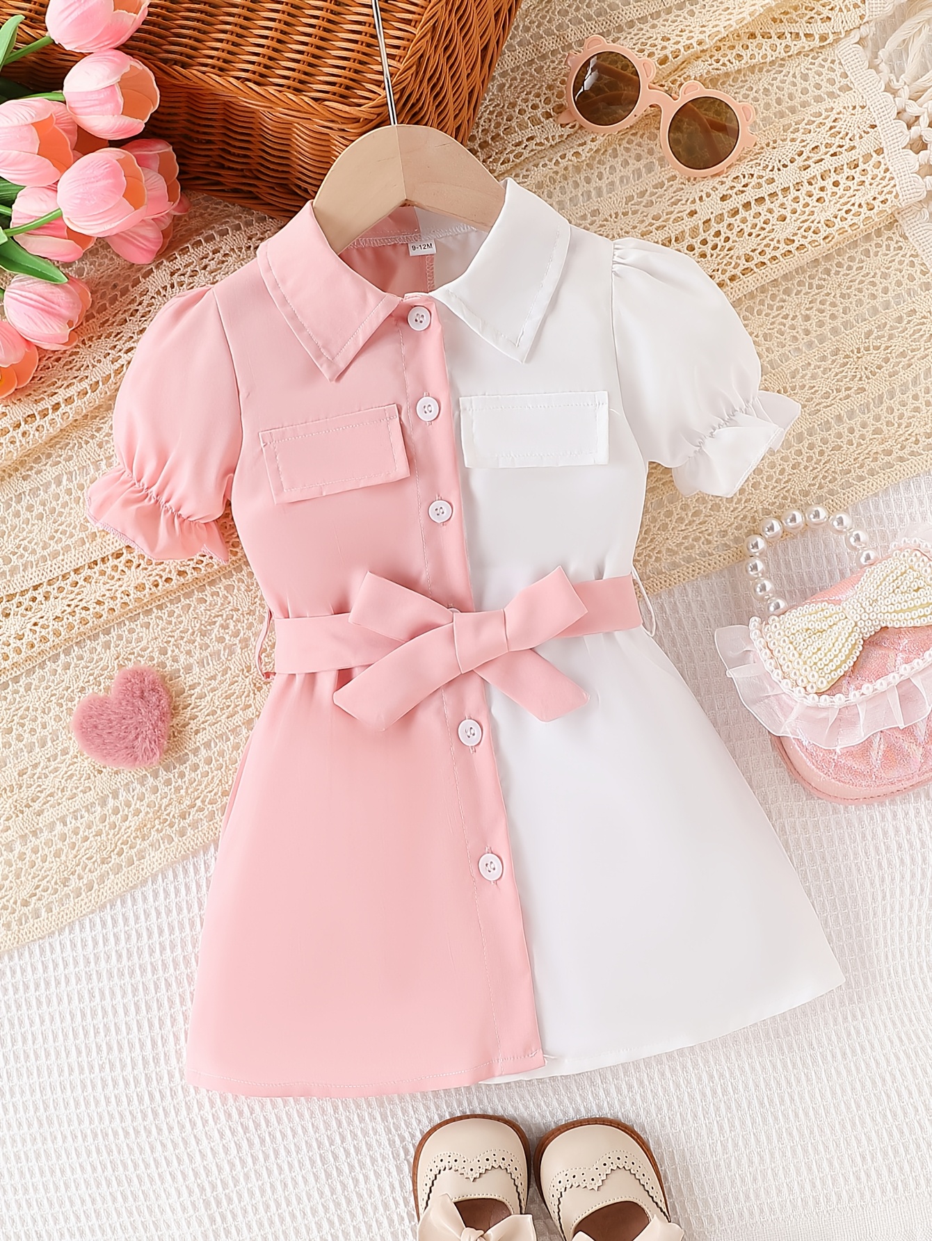 adorable pink block dress bow detail Temu Kuwait