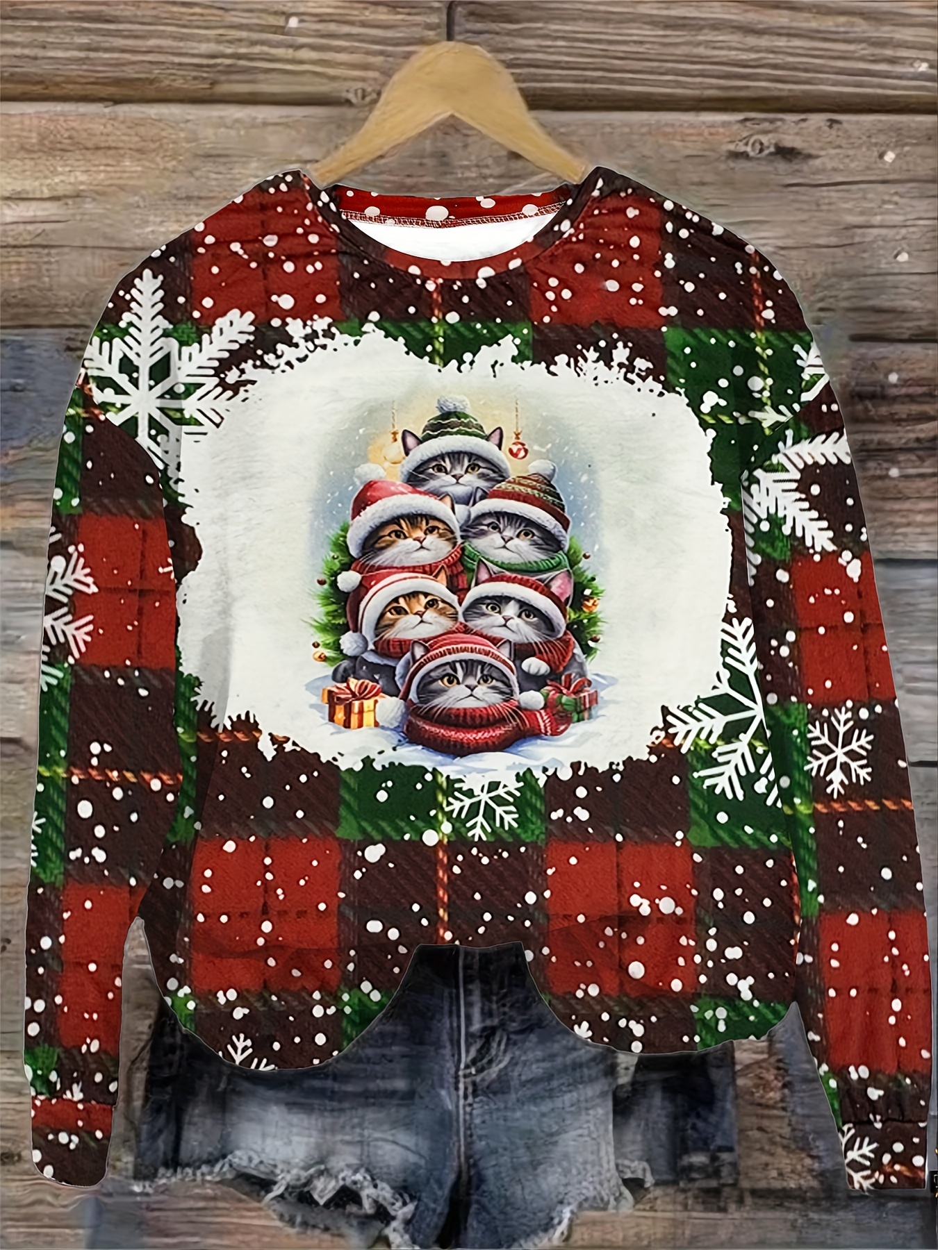 Plus size cat christmas sweater best sale