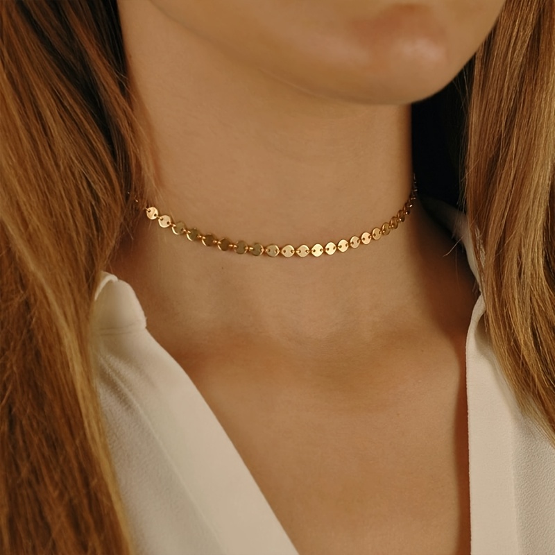Women's Stylish Round Disc Chain Collarbone Necklace