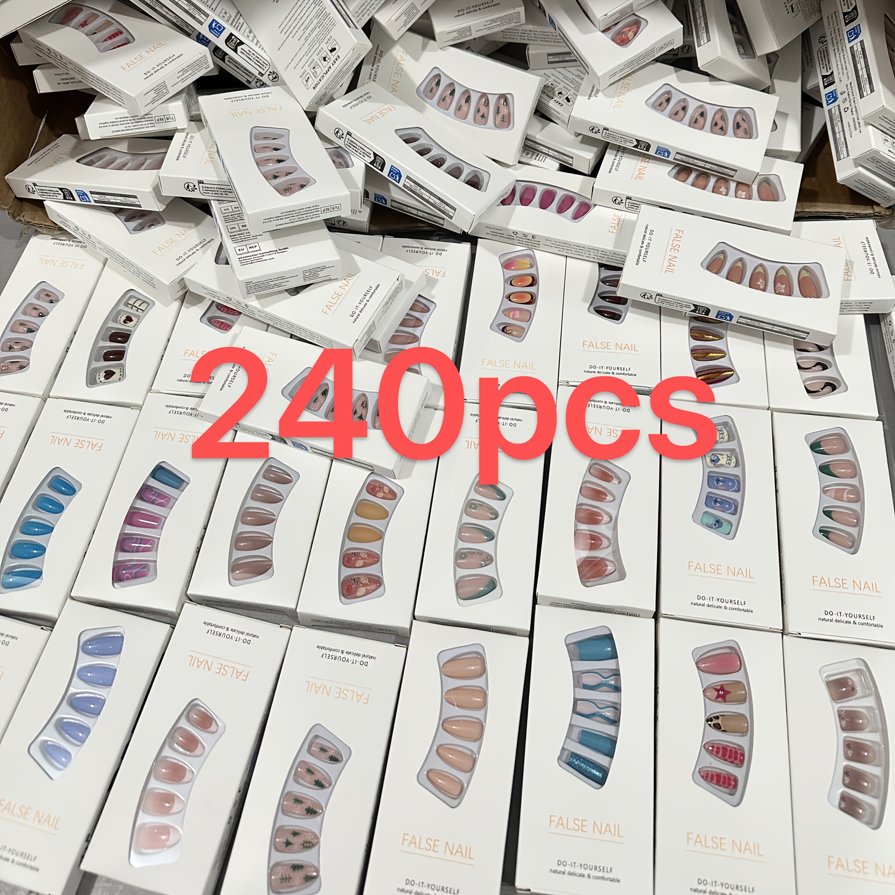TEMU Random 10 Boxes From 240pcs, Long Almond, Short Square, Short Almond, Duckbill Shape, Long Square Press-on Nails, Suitable For School, Shopping,