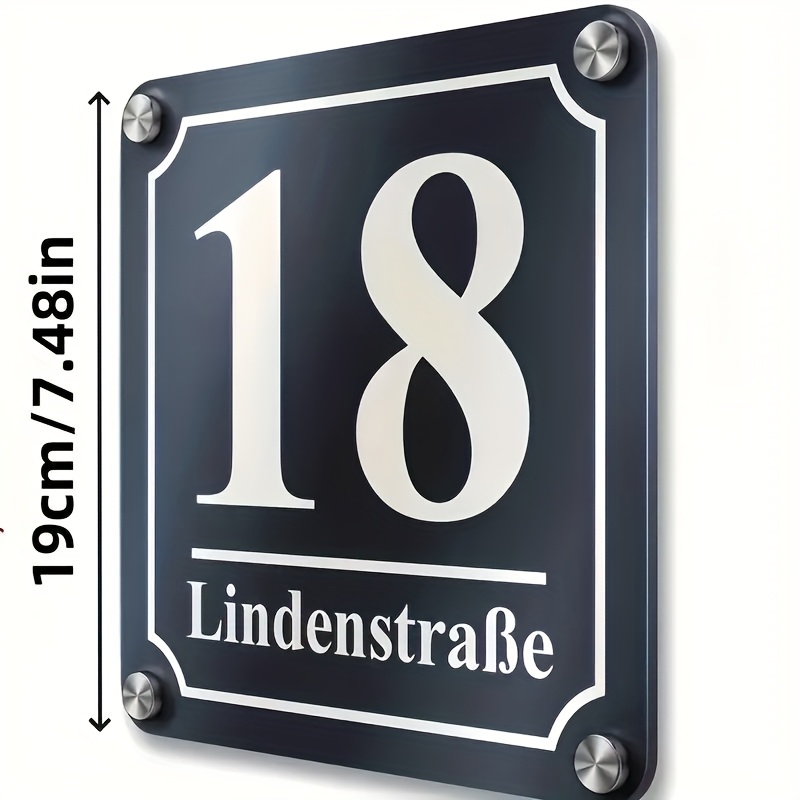E-shop Individuell bedruckte quadratische Hausnummerntafel, 4 Schrauben zur Wandmontage, langlebiges Türschild, dekorative Eingangsplakette für Zuhause