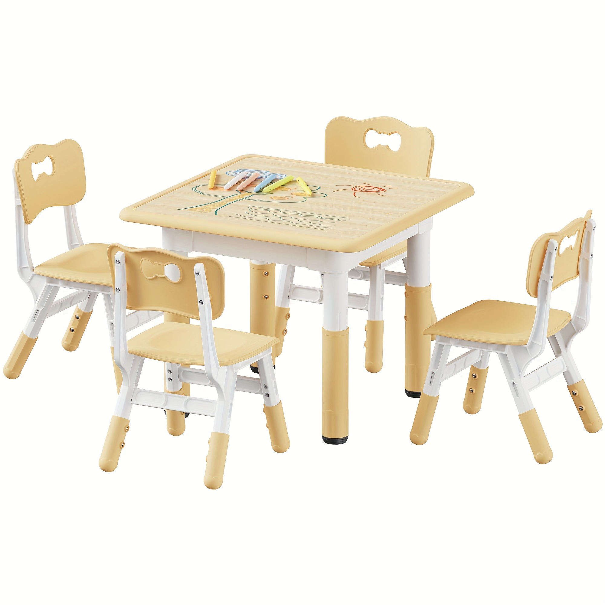 

Kids Table And 4 Chairs Set, Height Adjustable Toddler Table And Chair Set, Graffiti Desktop, Classroom/daycare/home, Children Multi-activity Table For 2-8