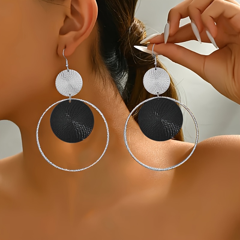 Image of 1 Pair Western Hip-hop Exaggerated Earrings Geometric Circle Fingerprint Piece Color-block Women' Earrings Daily Street -match Ear Jewelry