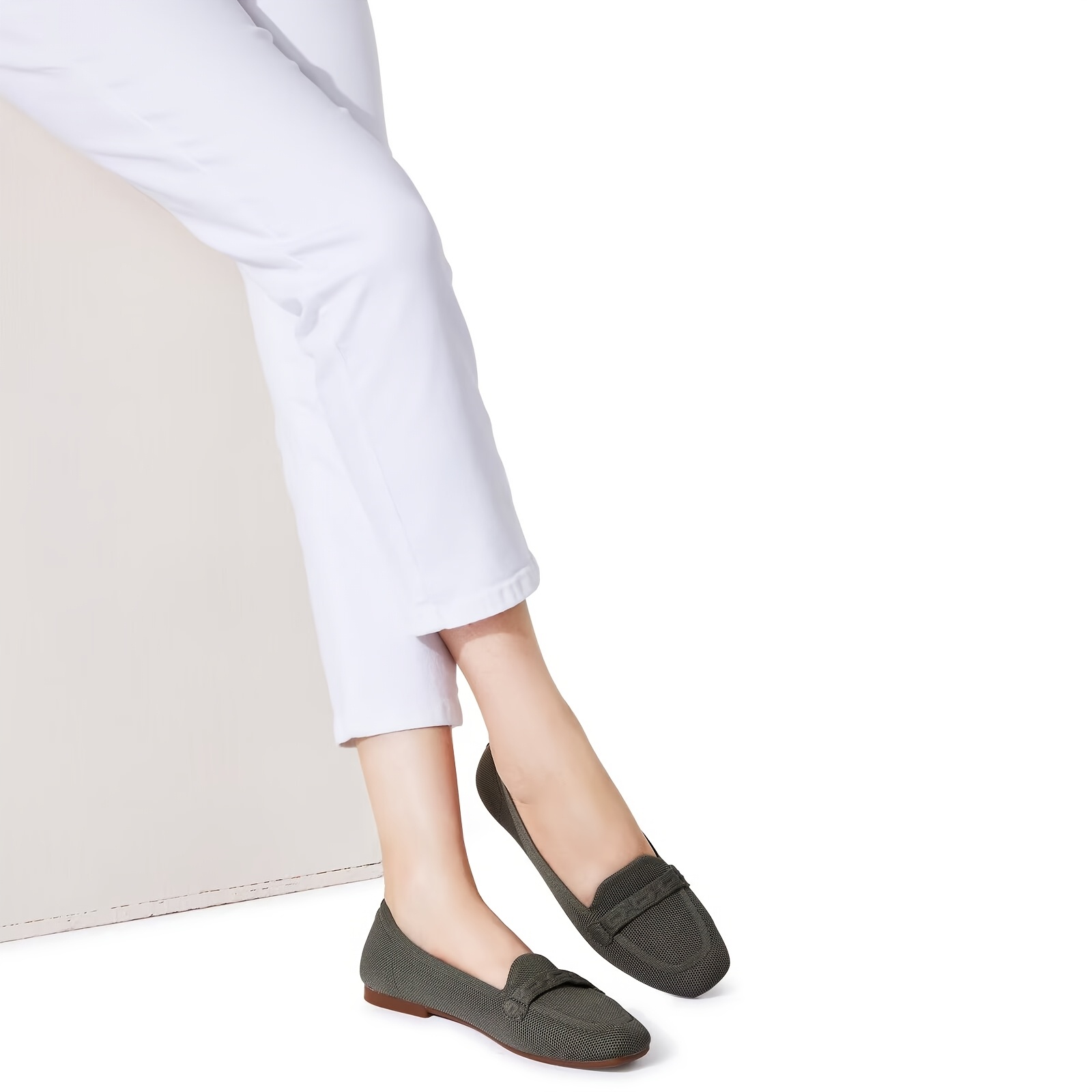 Women's Loafer Flats Square Toe Flat Shoes Comfortable Office Work Shoes,  Cute Penny Loafer Slip On Walking Driving Shoes - Main Image