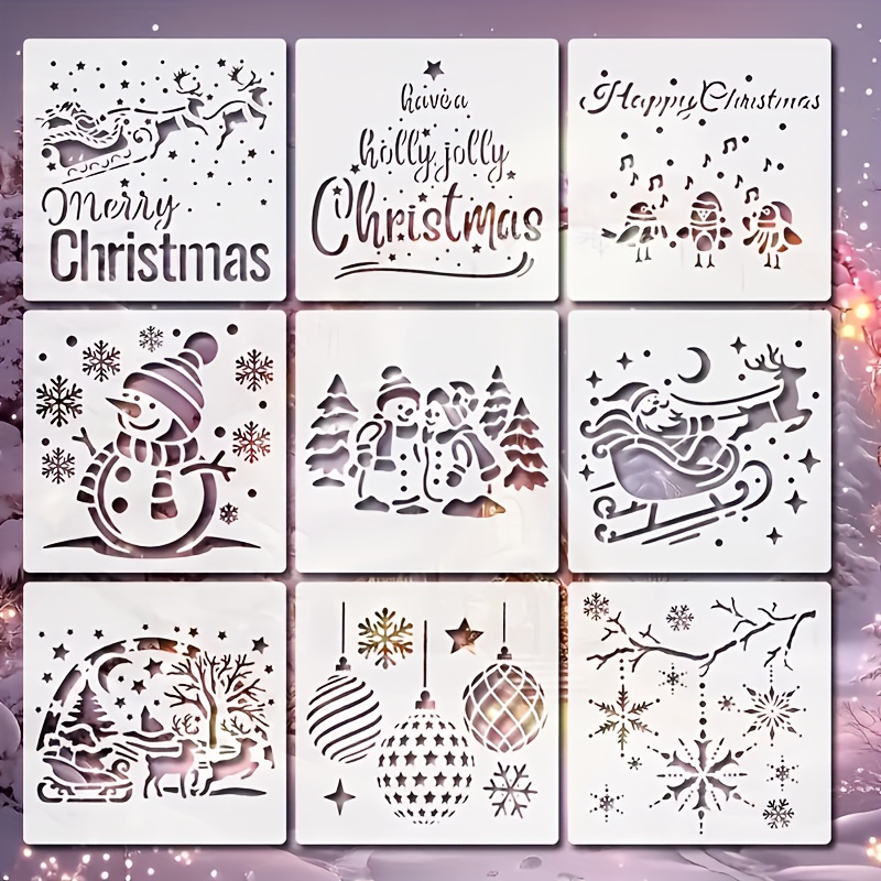 Image of 9 Christmas Templates, Reusable Painting Stencils Measuring 15.24cm/6 Inches, For Murals, Festive Creative Decorations, And Holiday Crafts