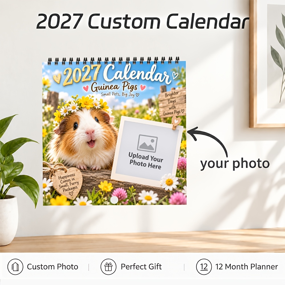 TEMU 2027 Custom Family Photo Wall Calendar, Personalized 12-month Photo Hanging Calendar, 8.27×8.27 Inch Spiral Binding Design, Monthly Recording Of