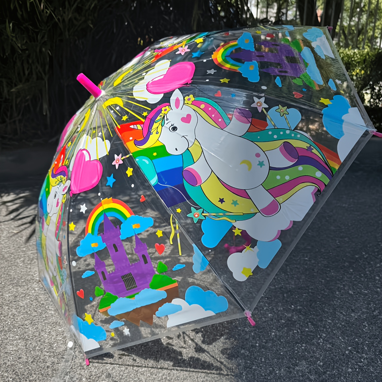 girls automatic open close t nsparent unicorn umbrella with  ow canopy long handle suitable for kindergarten school birthday gifts automatic open umbrella for photo umbrella for   and days