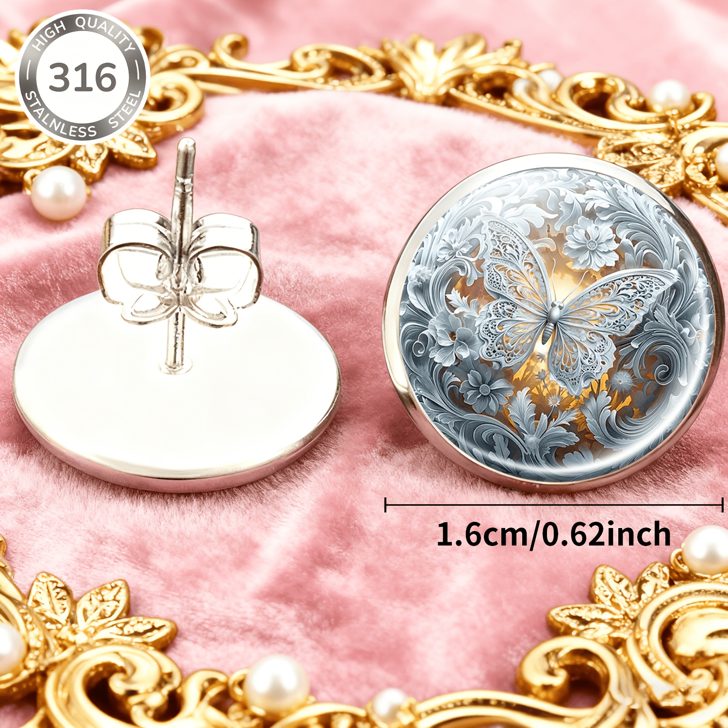 2pcs Silvery White Butterfly Floral Decorative Studs