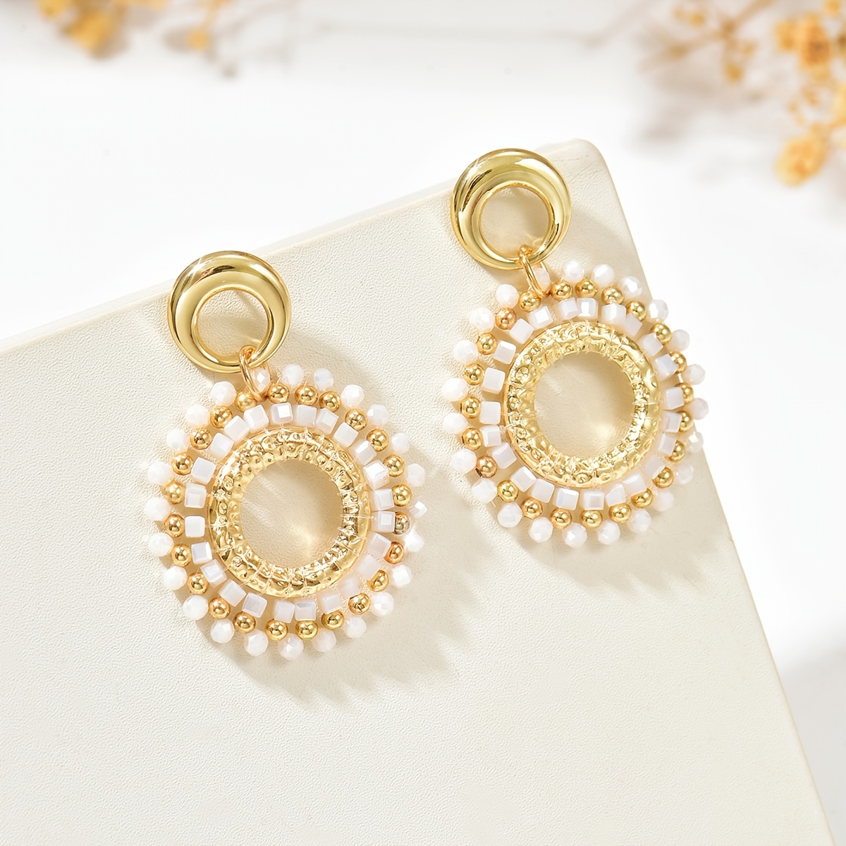 Bohemian Ethnic Hand-woven Beaded Round Pendant Earrings